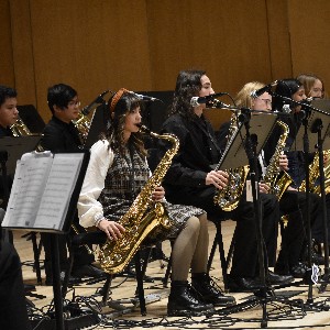 Jazz Band 1 students perform on stage at the Mile Hi Jazz Festival
